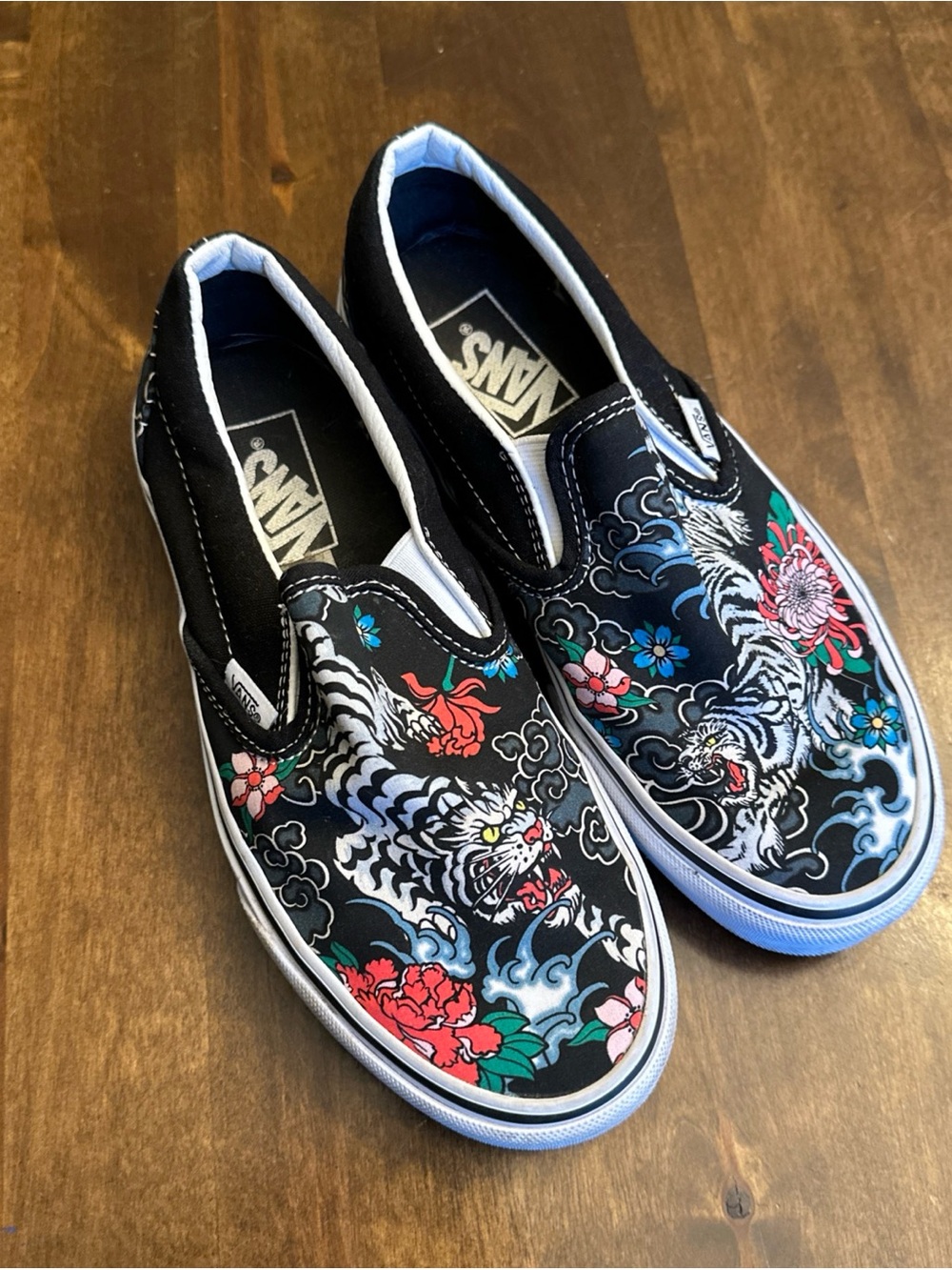 Vans Slip On Tiger Floral Men’s 5 Skateboarding Casual Sneakers Rare Tattoo
